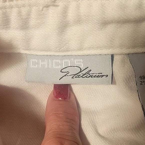 Chico's Woman's Pale Pink Ruffled Sleeves Jean Jacket, Size: 0 - Picture 2 of 9